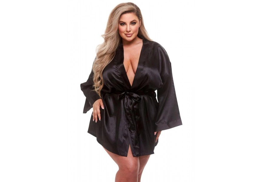 Baci All Satin Robe Queen Size Black