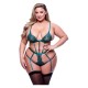 Baci Sexy Strappy Lace Teddy With Garters Queen Size Green