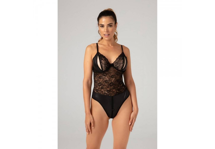 Μαύρο Ανοιχτό Δαντελωτό Κορμάκι - Besired Wetlook Bodysuit Vesper Black