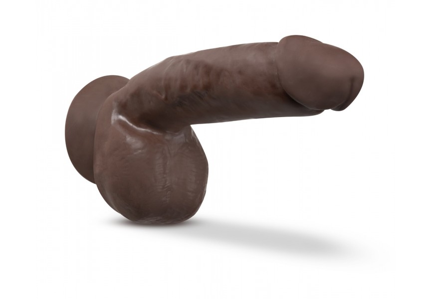Dr Skin Plus Thick Posable Dildo With Squeezable Balls Chocolate 21.6cm