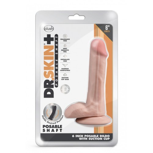 Ρεαλιστικό Ομοίωμα Πέους Με Βεντούζα - Blush Dr. Skin Plus Posable Dildo With Balls Vanilla 16.5cm