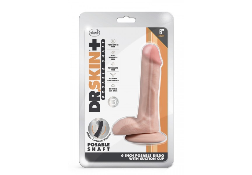 Ρεαλιστικό Ομοίωμα Πέους Με Βεντούζα - Blush Dr. Skin Plus Posable Dildo With Balls Vanilla 16.5cm