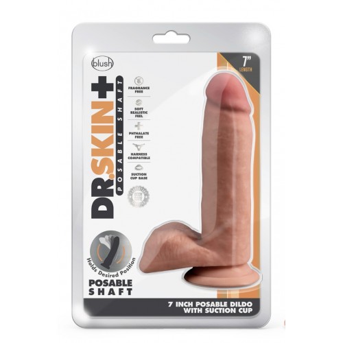 Ρεαλιστικό Ομοίωμα Πέους Με Βεντούζα - Blush Dr. Skin Posable Realistic Dildo With Balls Mocha 17.7cm