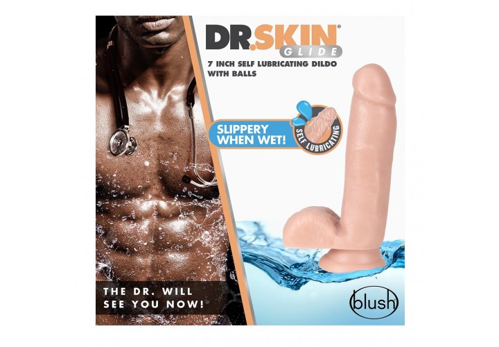 Ρεαλιστικό Ομοίωμα Πέους Με Βεντούζα - Blush Dr Skin Self Lubricating Dildo Beige 17.7cm
