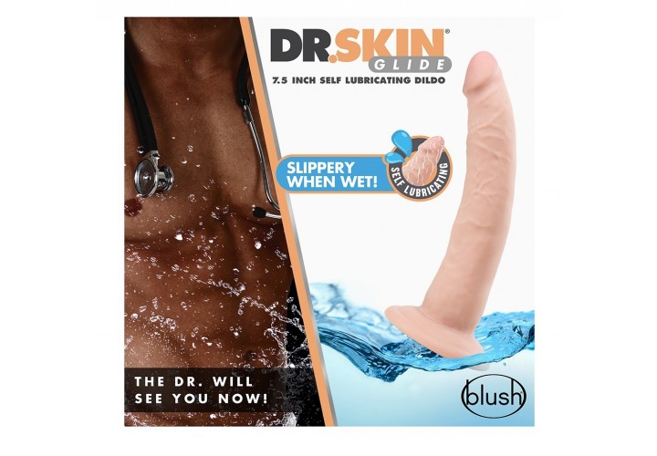Ρεαλιστικό Ομοίωμα Πέους Με Βεντούζα - Blush Dr Skin Self Lubricating Dildo Beige 19cm