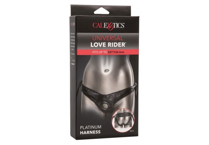 Μαύρη Δερμάτινη Ζώνη Strap On - CalExotics Universal Love Rider Platinum Harness Black