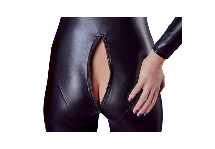 Μαύρη Γυναικεία Ολόσωμη Φόρμα Με Φερμουάρ - Cottelli Collection Jumpsuit with Long Sleeves Black