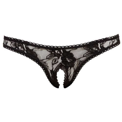 Μαύρο Γυναικείο Ανοιχτό Δαντελωτό Στρινγκ - Cottelli Collection Crotchless Lace String Black