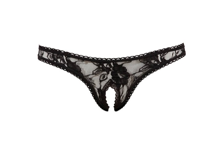 Μαύρο Γυναικείο Ανοιχτό Δαντελωτό Στρινγκ - Cottelli Collection Crotchless Lace String Black