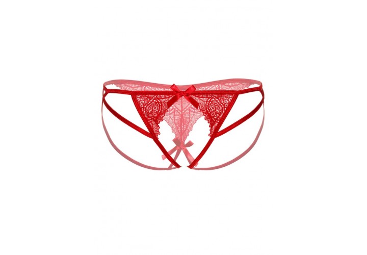 Κόκκινο Γυναικείο Δαντελωτό Ανοιχτό Στρινγκ Με Φιόγκους - Daring Intimates Naomi Strappy Crotchless Tanga Red