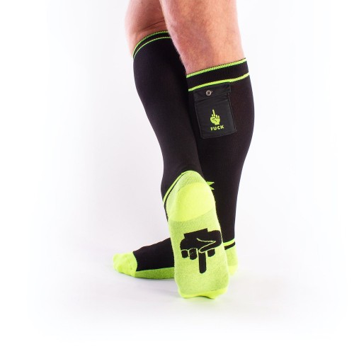 Μαύρες Φωσφοριζέ Κάλτσες Με Τσέπες - Brutus FXXX Party Socks With Pockets Βlack/Neon Yellow