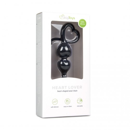 Μαύρες Πρωκτικές Μπίλιες Σιλικόνης - Easytoys Anal Beads Heart Handle Black 18.5cm