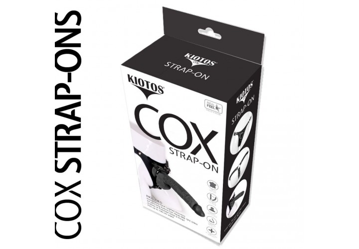Μαύρη Δερμάτινη Ζώνη Με Ρεαλιστικό Ομοίωμα Πέους - Kiotos Cox Leather Strap On With Dildo Black 24cm