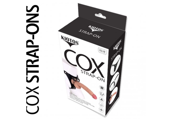 Μαύρη Δερμάτινη Ζώνη Με Ρεαλιστικό Ομοίωμα Πέους - Kiotos Cox Leather Strap On With Dildo Flesh 22cm