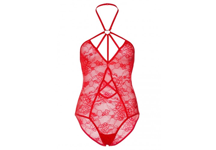 Leg Avenue Strappy Rose Lace Teddy Red