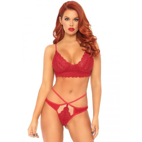 Leg Avenue Sweetheart Lace Bralette & G-String 2pc Red