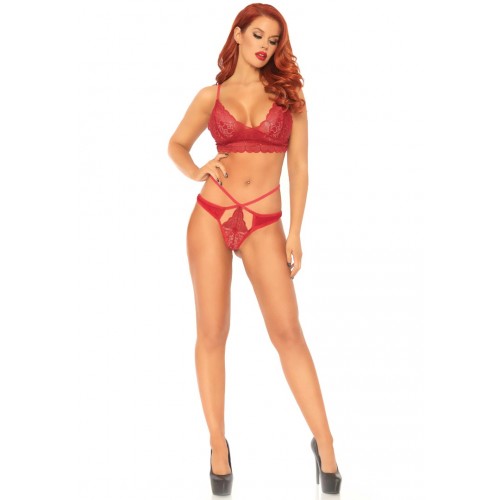 Leg Avenue Sweetheart Lace Bralette & G-String 2pc Red