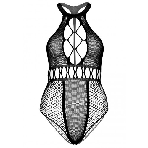 Μαύρο Διχτυωτό Κορμάκι Με Ανοίγματα - Leg Avenue Multi Net Halter Bodysuit Plus Size Black