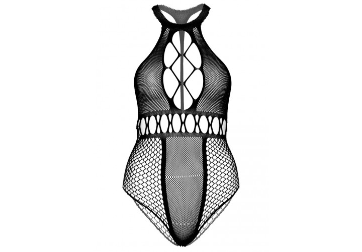Μαύρο Διχτυωτό Κορμάκι Με Ανοίγματα - Leg Avenue Multi Net Halter Bodysuit Plus Size Black