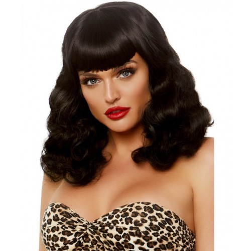 Leg Avenue Retro Bang Curly Bob Wig Black