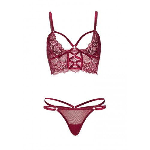 Leg Avenue Lace Bralette With Sheer Thong 2pc Set Burgundy