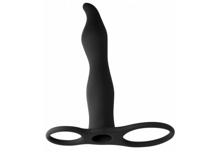 Μαύρο Ομοίωμα Με Δόνηση & Δακτύλιους Πέους Για Διπλή Διείσδυση - Lola Games Vibrating Strap On Double Penetration Flirtini Black 15.9cm