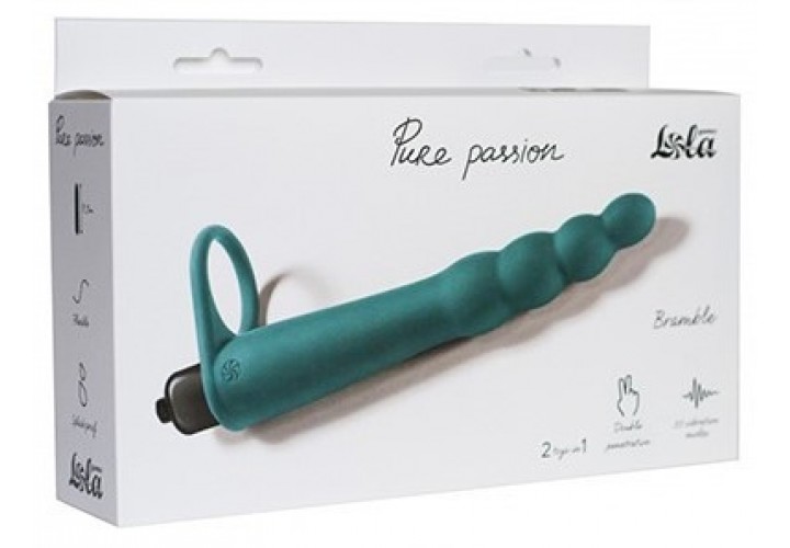 Πράσινο Ομοίωμα Με Δόνηση & Δακτύλιο Πέους Για Διπλή Διείσδυση - Lola Games Vibrating Strap On Double Penetration Bramble Dark Green 16cm