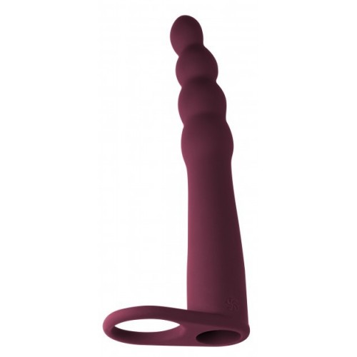 Μπορντό Ομοίωμα Με Δόνηση & Δακτύλιο Πέους Για Διπλή Διείσδυση - Lola Games Vibrating Strap On Double Penetration Bramble Wine Red 16cm