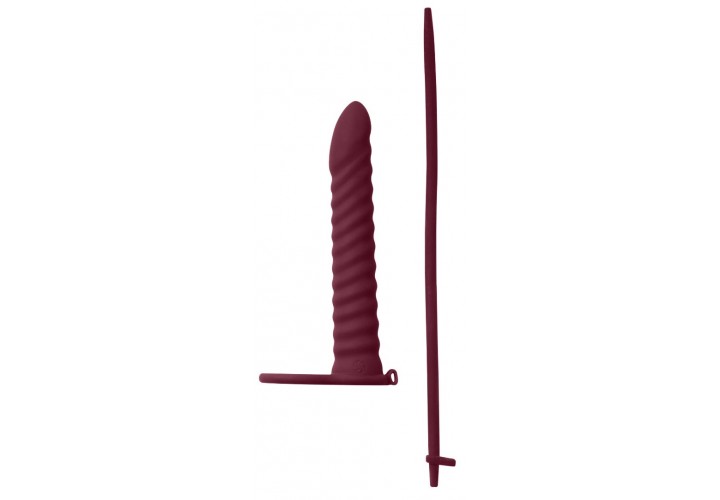 Μπορντό Ομοίωμα Με Δόνηση & Δακτύλιους Πέους Για Διπλή Διείσδυση - Lola Games Vibrating Strap On Rori Wine Red 16.2cm