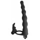 Μαύρο Ομοίωμα Με Διπλή Δόνηση & Δακτύλιο Πέους Για Διπλή Διείσδυση - Lola Games Vibrating Strap On Double Penetration Jungle Bunny Black 17cm