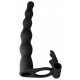 Μαύρο Ομοίωμα Με Διπλή Δόνηση & Δακτύλιο Πέους Για Διπλή Διείσδυση - Lola Games Vibrating Strap On Double Penetration Jungle Bunny Black 17cm