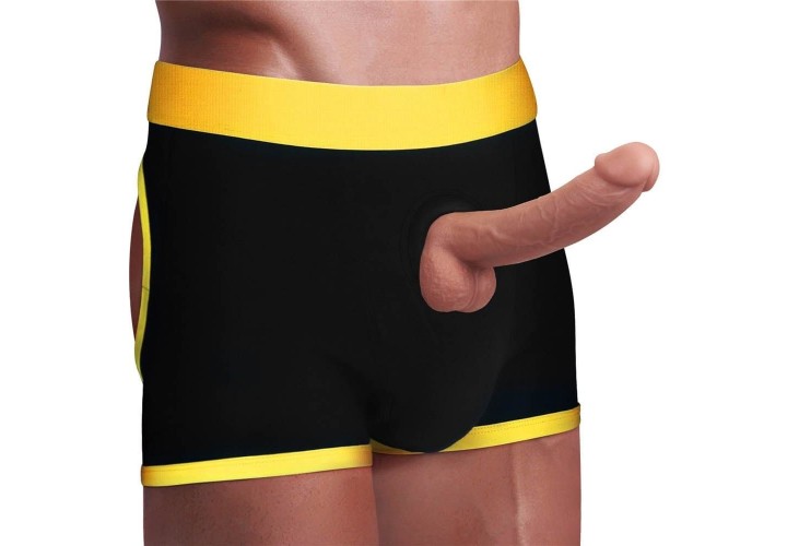 Εσώρουχο Strap On Με Υποδοχή Για Ομοίωμα Πέους - Lovetoy Ingen Horny Strapon Shorts Black/Yellow