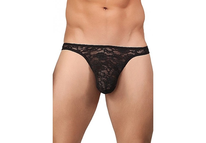 Μαύρο Ανδρικό Δαντελωτό Στρινγκ - Male Power Stretch Lace Bong Thong Black