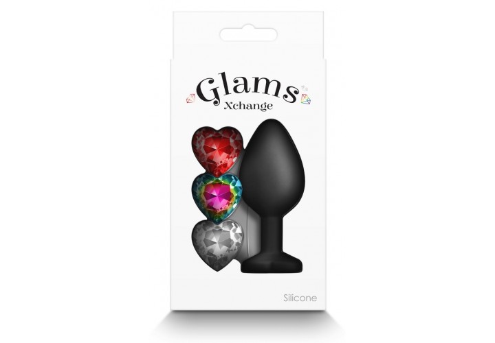 Πρωκτική Σφήνα Με 3 Αποσπώμενες Καρδιές Κόσμημα - Ns Novelties Glams Xchange Heart Medium 8.1cm
