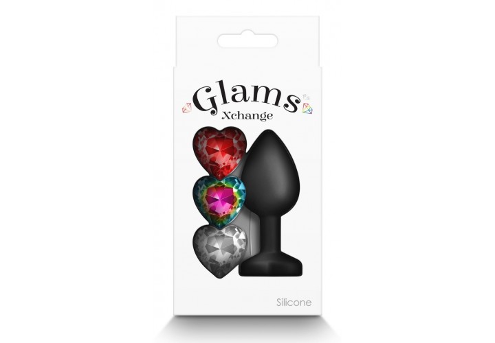 Πρωκτική Σφήνα Με 3 Αποσπώμενες Καρδιές Κόσμημα - Ns Novelties Glams Xchange Heart Small 7.3cm