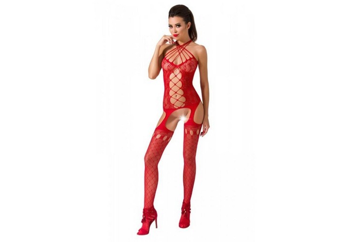 Κόκκινο Ολόσωμο Διχτυωτό Με Άνοιγμα - Passion Suspender Bodystocking Red