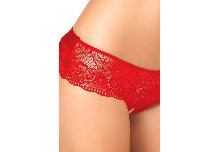 Κόκκινο Γυναικείο Δαντελωτό Στρινγκ Με Ανοιχτό Καβάλο & Φιόγκο - Rene Rofe Crotchless Lace Bow Back Panty Red
