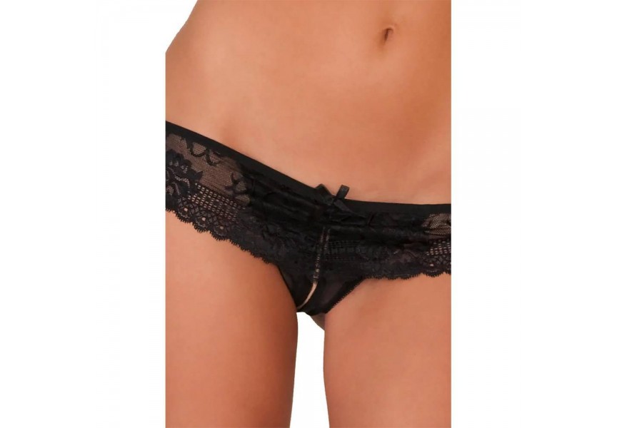 Rene Rofe Crotchless Lace Boyshort Black