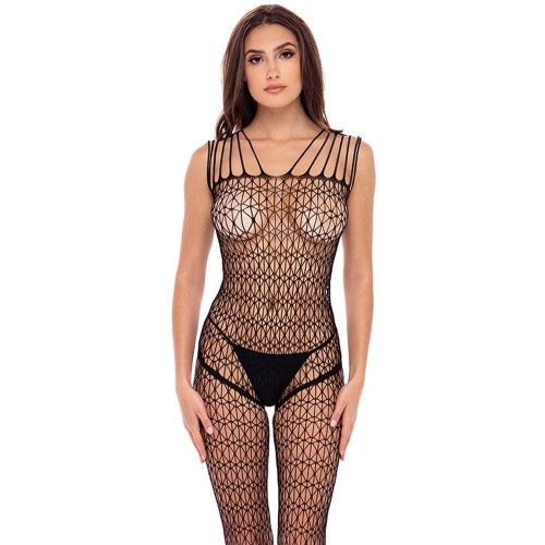 Rene Rofe Neo Geo Crotchless Bodystocking Black