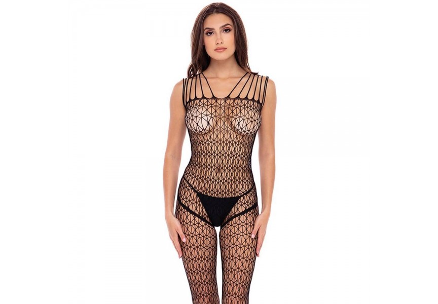 Rene Rofe Neo Geo Crotchless Bodystocking Black