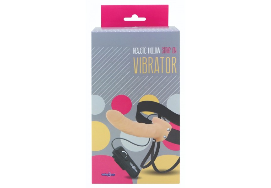 Κούφιο Ομοίωμα Πέους Με Ζώνη & Δόνηση - Seven Creations Realistic Hollow Strap On Vibrator Flesh 20cm