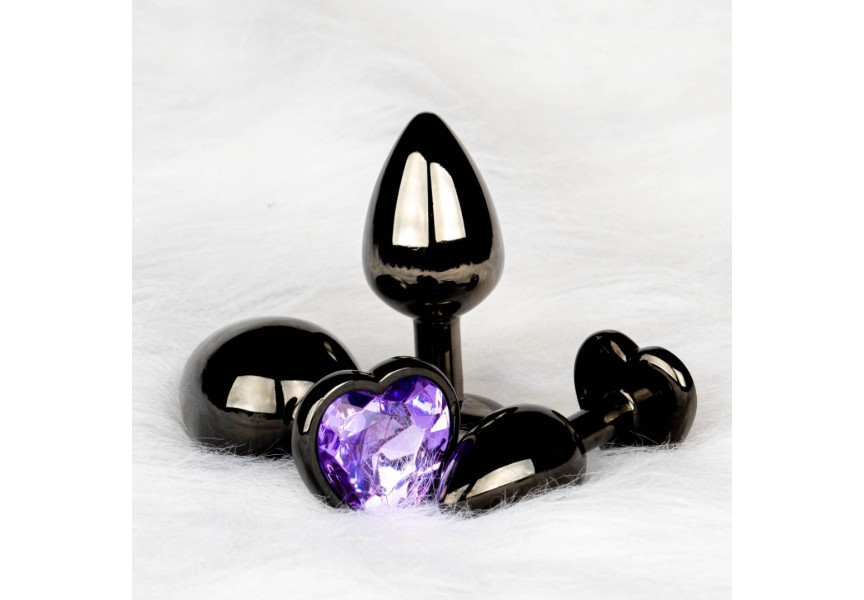 Shots Heart Gem Butt Plug Black/Purple Large