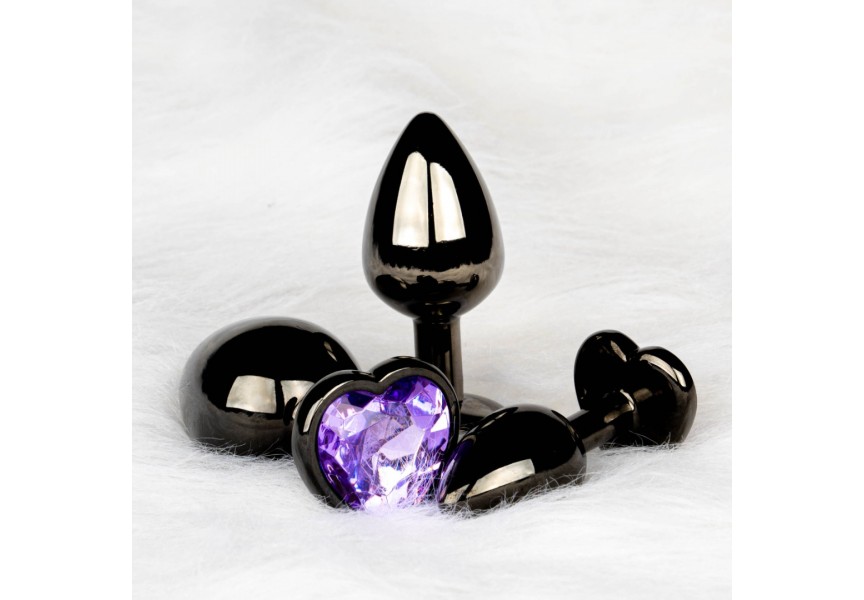 Μεταλλική Πρωκτική Σφήνα Με Κόσμημα Καρδιά - Shots Heart Gem Butt Plug Black/Purple Medium