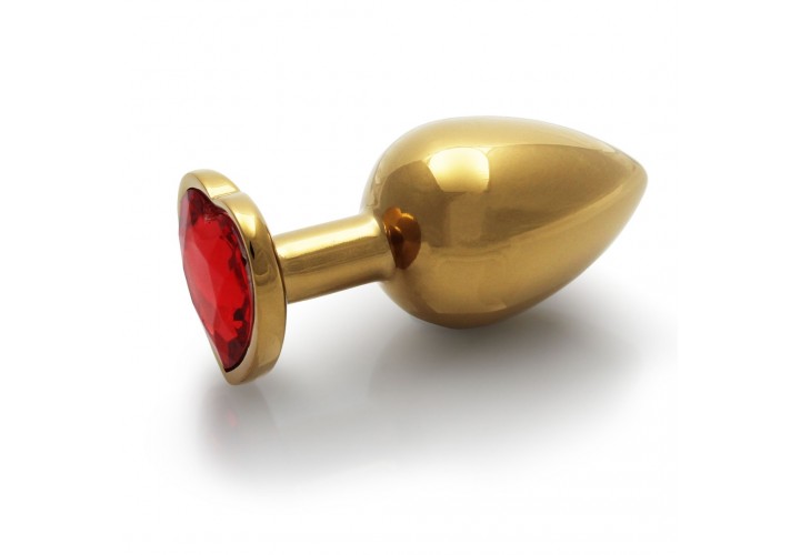 Μεταλλική Πρωκτική Σφήνα Με Κόσμημα Καρδιά - Shots Heart Gem Butt Plug Gold/Red Medium