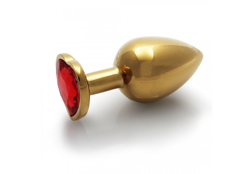 Shots Heart Gem Butt Plug Gold/Red Medium