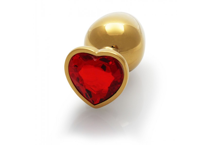 Shots Heart Gem Butt Plug Gold/Red Medium