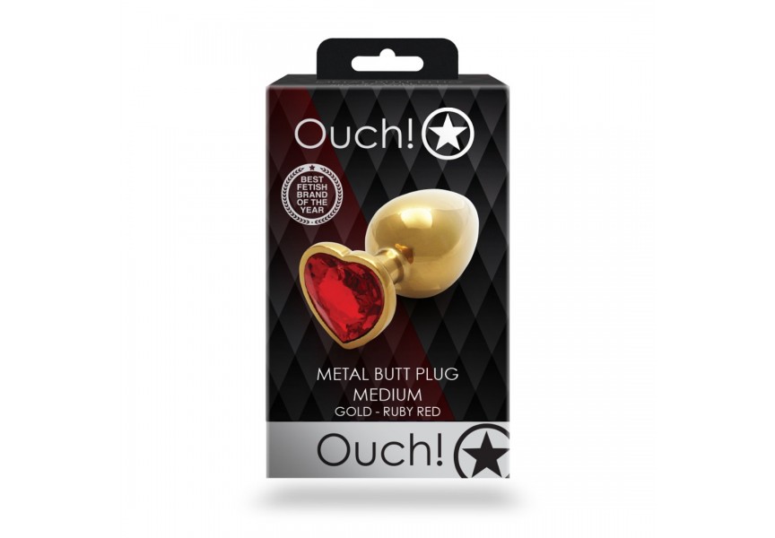 Shots Heart Gem Butt Plug Gold/Red Medium