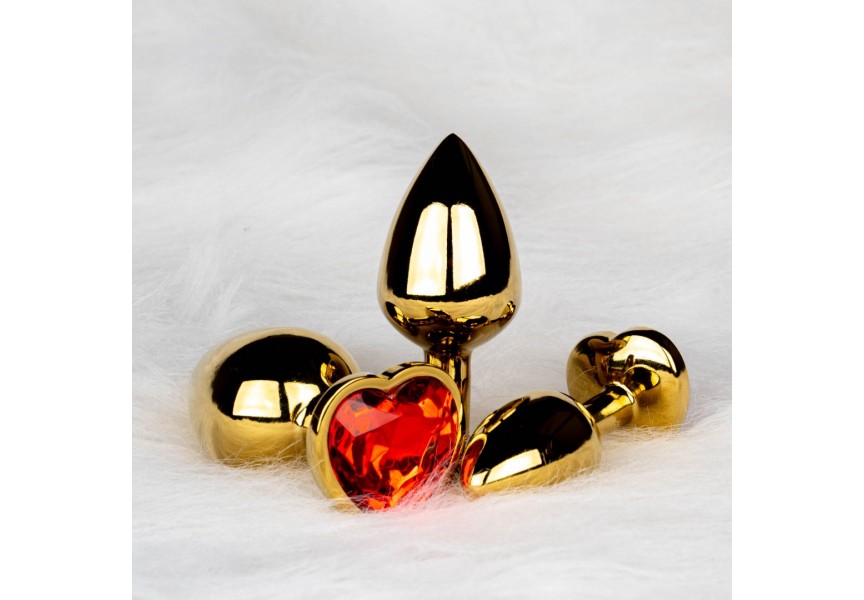 Shots Heart Gem Butt Plug Gold/Red Medium