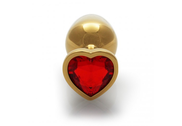 Μεταλλική Πρωκτική Σφήνα Με Κόσμημα Καρδιά - Shots Heart Gem Butt Plug Gold/Red Small