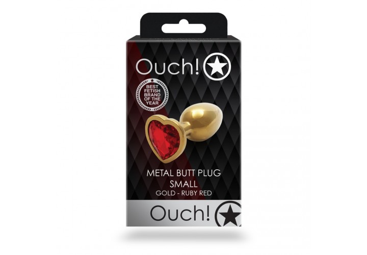 Μεταλλική Πρωκτική Σφήνα Με Κόσμημα Καρδιά - Shots Heart Gem Butt Plug Gold/Red Small